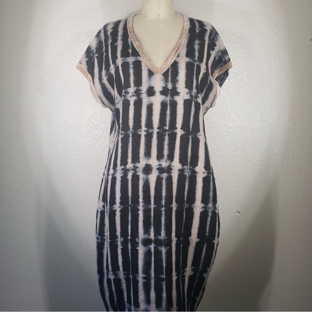 Viviana Uchitel Tree Shadow Velvet Trim Linen Dress M NWT shibori elegant boho